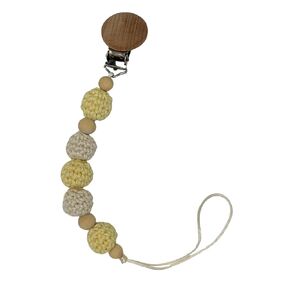 Crochet Pacifier Clip Holder with Wood and Crochet Beads (Rose & Beige)