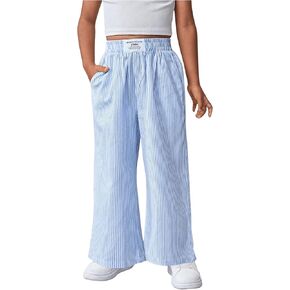 Floerns Toddler Girl's Y2k Elastic Waist Striped Print Wide Straight Leg Street Pants