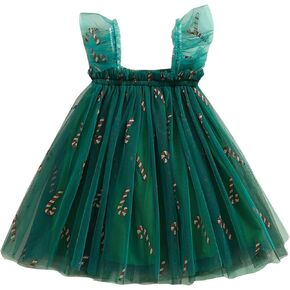 Toddler Girl Christmas Dress Square Neck Sleeveless Layered Tulle Tutu Dress My First Christmas Baby Girl Outfit