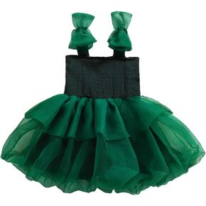 Toddler Girl Christmas Dress Square Neck Sleeveless Layered Tulle Tutu Dress My First Christmas Baby Girl Outfit