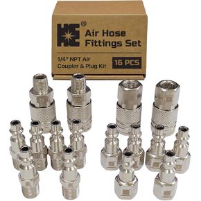 Cosmostar 16-Piece Air Hose Fittings Set | 1/4" NPT Quick Connect Air Coupler & Plug Kit | Industrial Swivel Air Tool Fittings & Compressor Accessories | Universal Auto Shop Air Compressor Adapter