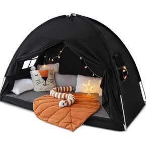 Twin Size Bed Canopy Bed Tents Dream Tent on Bed Privacy Space Blackout Sleeping Tents Indoor Breathable Portable Cottage Drafty Room Floor Bed Tents (Black)