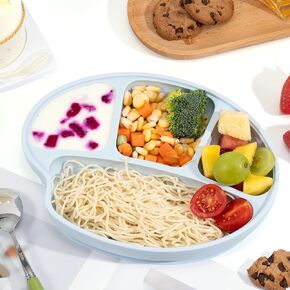 Li&Zhao Suction Plates with Lids for Babies & Toddlers - 100% Food Grade Silicone Baby Plates, Dinnerware Stays Put, Unbreakable Divided Design for Picky Eaters, Microwave & Dishwasher Friendly