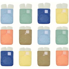 KaWaii Baby Pack of 12 Heavy Duty HD2 Cloth Diapers with 24 Premium 5-Layer Diaper Inserts, Leakproof, Reusable, Daycare Nappies, fits Babies 8-36 lbs