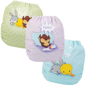 Simple Being Reusable Baby Cloth Diapers Adjustable Size, Double Gusset, Waterproof Cover, 3 Pack with 3 Inserts Looney Tunes (Chibi Friends)