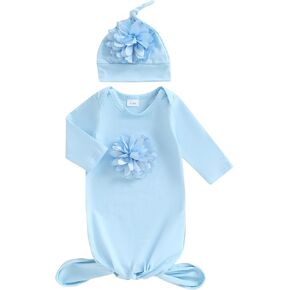 Newborn Baby Girl Nightgowns Knotted Gown 3D Flower Sleepwear Newborn Girl Pajamas Pjs Long Sleeve Coming Home Outfit