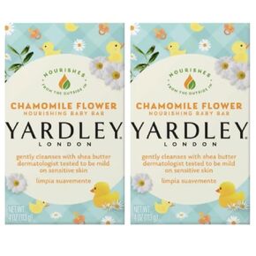 Nourishing 4oz Baby Bath Soap Bar Bars Bundle Includes: (2 Pack) Yardley Chamomile Flower Baby Bar