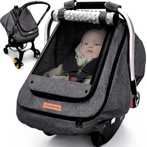Waterproof Winter Baby Car Seat Cover, Cold Weather Carseat Cover for Babies,Infant Car seat Cover Canopy for Boy Girls,Windproof Car Seat Canopy for Boy Girls, Keeps Babies Warm and Cozy(Dark Grey)