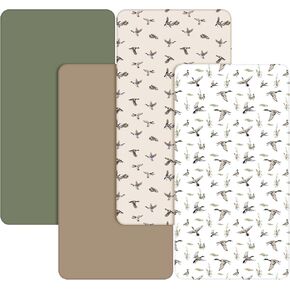 4 Pack Mallard Duck Baby Crib Fitted Sheet 52'' x 28'' Duck Hunting Stretchy Neutral Fitted Crib Mattress Sheet Mallard Duck Baby Bedding for Standard Crib Mattress Baby Gift Set