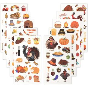 10 Sheets Thanksgiving Temporary Tattoos, Various Patterns Autumn Tattoos, Fall Tattoos for Kids, Turkey Squirrel Pumpkin Maple Leaf Stickers Thanksgiving Party Supplies for School Home Decals