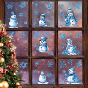 72PCS/4 Wall Stickers Christmas Window Stickers Holiday PVC Snowflake Stickers Decorative Stickers Cartoon Snowman Children's Room Wall Stickers Snowflake Window Flowers