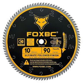 FOXBC 10 Inch Saw Blade 90-Teeth Ultimate Polished Finish Saw Blade for Wood, 5/8-Inch Arbor