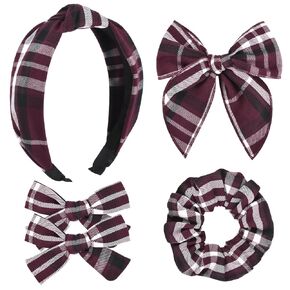 DEEKA School Uniform Plaid Hair Bows & Knotted Plaid Headband & Scrunchies Fable Hair Bow Set Alligator Clips for Toddler Girls Hair Accessories for Little School Girls (Christmas)