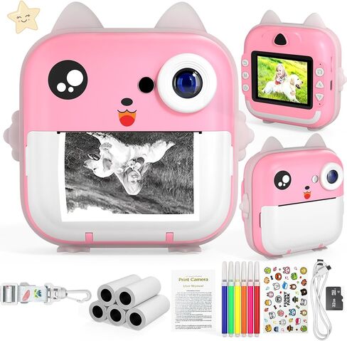 Instant Print Camera for Kids, Christmas Birthday Gifts for Girls Boys, HD Digital Video Cameras for Toddler, Portable Toy for 4 5 6 7 8 9 10 Year Old Girl with 64GB SD Card-Pink in Saudi Arabia