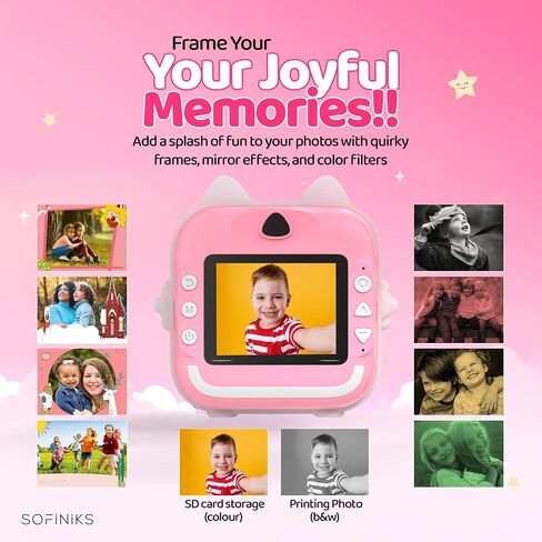 Instant Print Camera for Kids, Christmas Birthday Gifts for Girls Boys, HD Digital Video Cameras for Toddler, Portable Toy for 4 5 6 7 8 9 10 Year Old Girl with 64GB SD Card-Pink in Saudi Arabia