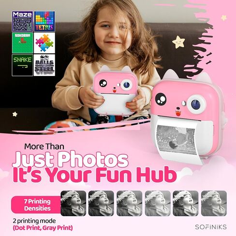 Instant Print Camera for Kids, Christmas Birthday Gifts for Girls Boys, HD Digital Video Cameras for Toddler, Portable Toy for 4 5 6 7 8 9 10 Year Old Girl with 64GB SD Card-Pink in Saudi Arabia