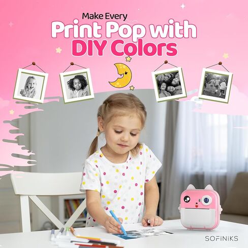 Instant Print Camera for Kids, Christmas Birthday Gifts for Girls Boys, HD Digital Video Cameras for Toddler, Portable Toy for 4 5 6 7 8 9 10 Year Old Girl with 64GB SD Card-Pink in Saudi Arabia