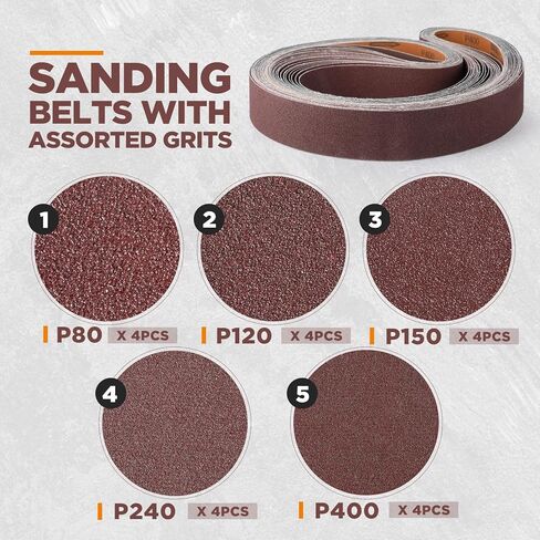 20 Pieces 2 x 72 Inch Metal Grinding Ceramic Sanding Belts Kit 80/120/150/240/400 Assorted Grits Sander Sanding Belt for Belt Sanders in Kuwait