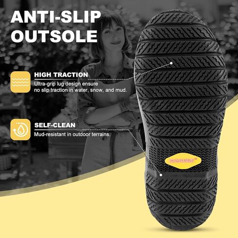 Showave Women's Rain Boots Mid Calf Waterproof Rubber Neoprene Boots with Easy Handles Mud Boots Outdoor Working Boots for Barn Garden Chore in Saudi Arabia