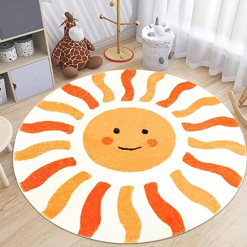 Kids Rug Boho Sun Play Mat 4Ft Round Sunshine Bedroom Carpet for Boys Girls Circle Nursery Mat Playroom Rug for Children Washable Sun Area Rug for Classroom Living Room Orange Yellow Rug in Saudi Arabia