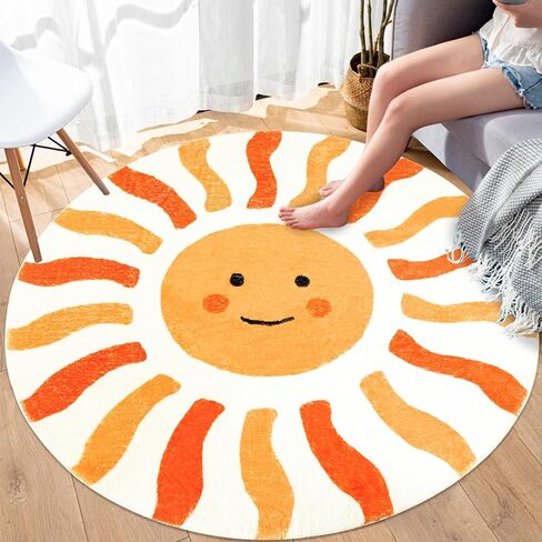Kids Rug Boho Sun Play Mat 4Ft Round Sunshine Bedroom Carpet for Boys Girls Circle Nursery Mat Playroom Rug for Children Washable Sun Area Rug for Classroom Living Room Orange Yellow Rug in Saudi Arabia
