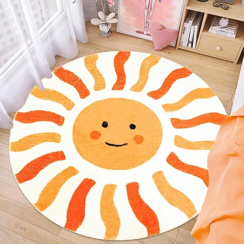 Kids Rug Boho Sun Play Mat 4Ft Round Sunshine Bedroom Carpet for Boys Girls Circle Nursery Mat Playroom Rug for Children Washable Sun Area Rug for Classroom Living Room Orange Yellow Rug in Saudi Arabia