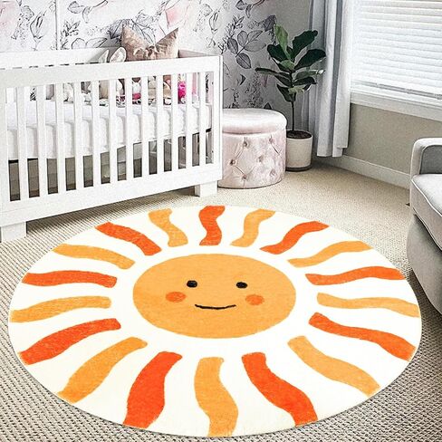 Kids Rug Boho Sun Play Mat 4Ft Round Sunshine Bedroom Carpet for Boys Girls Circle Nursery Mat Playroom Rug for Children Washable Sun Area Rug for Classroom Living Room Orange Yellow Rug in Saudi Arabia