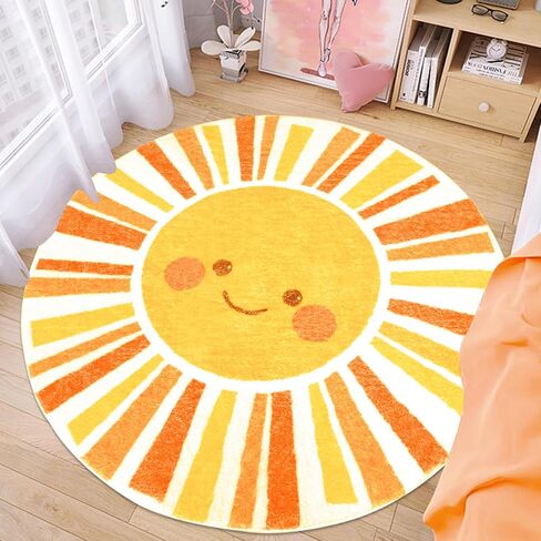 Kids Rug Boho Sun Play Mat 4Ft Round Sunshine Bedroom Carpet for Boys Girls Circle Nursery Mat Playroom Rug for Children Washable Sun Area Rug for Classroom Living Room Orange Yellow Rug in Saudi Arabia