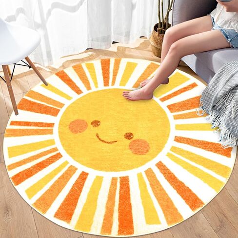 Kids Rug Boho Sun Play Mat 4Ft Round Sunshine Bedroom Carpet for Boys Girls Circle Nursery Mat Playroom Rug for Children Washable Sun Area Rug for Classroom Living Room Orange Yellow Rug in Saudi Arabia