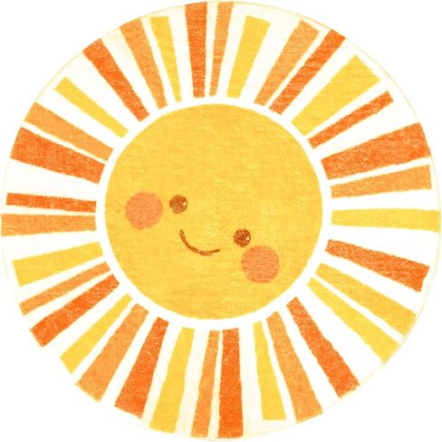 Kids Rug Boho Sun Play Mat 4Ft Round Sunshine Bedroom Carpet for Boys Girls Circle Nursery Mat Playroom Rug for Children Washable Sun Area Rug for Classroom Living Room Orange Yellow Rug in Saudi Arabia