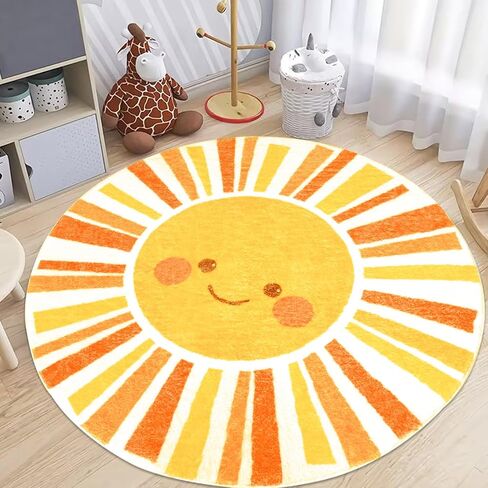 Kids Rug Boho Sun Play Mat 4Ft Round Sunshine Bedroom Carpet for Boys Girls Circle Nursery Mat Playroom Rug for Children Washable Sun Area Rug for Classroom Living Room Orange Yellow Rug in Saudi Arabia