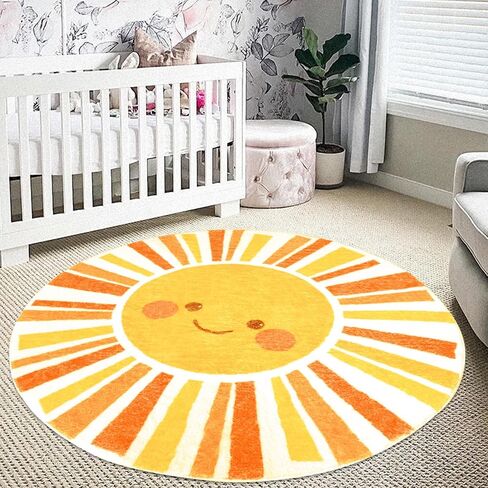Kids Rug Boho Sun Play Mat 4Ft Round Sunshine Bedroom Carpet for Boys Girls Circle Nursery Mat Playroom Rug for Children Washable Sun Area Rug for Classroom Living Room Orange Yellow Rug in Saudi Arabia