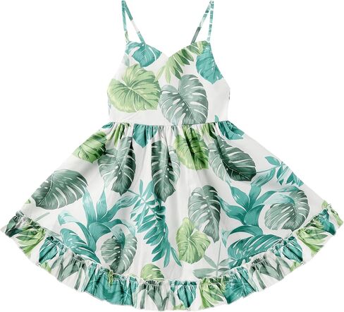 Toddler Vintage Floral Girls Dress Baby Backless Sundress Sleeveless Matching Outfits 5-6Y in Saudi Arabia