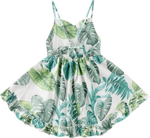 Toddler Vintage Floral Girls Dress Baby Backless Sundress Sleeveless Matching Outfits 5-6Y in Saudi Arabia