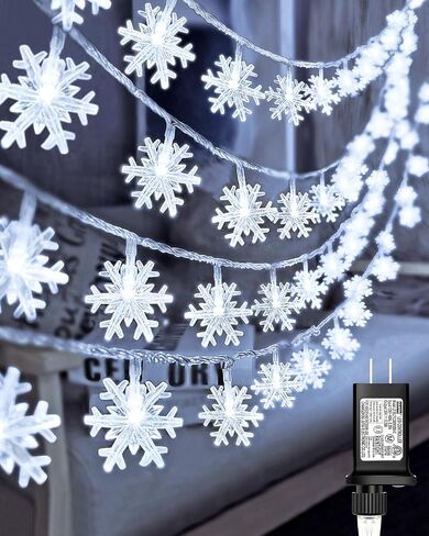 200 LED Christmas Snowflake Lights, 66ft Snowflake Fairy String Lights Indoor, 8 Modes Plug in Christmas String Lights, Waterproof Xmas Light for Christmas Decorations, Xmas Tree, New Year(White) in Saudi Arabia