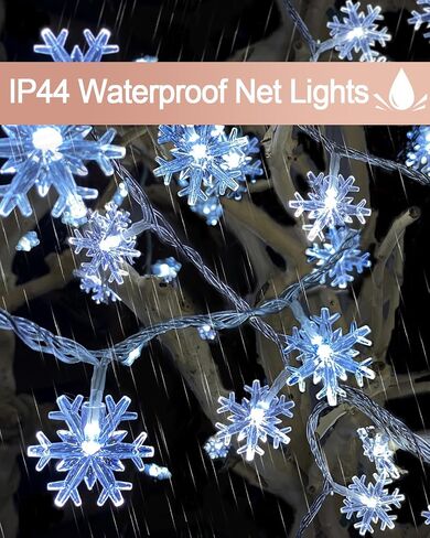 200 LED Christmas Snowflake Lights, 66ft Snowflake Fairy String Lights Indoor, 8 Modes Plug in Christmas String Lights, Waterproof Xmas Light for Christmas Decorations, Xmas Tree, New Year(White) in Saudi Arabia