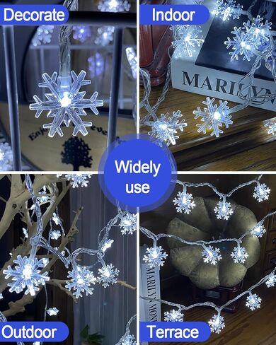200 LED Christmas Snowflake Lights, 66ft Snowflake Fairy String Lights Indoor, 8 Modes Plug in Christmas String Lights, Waterproof Xmas Light for Christmas Decorations, Xmas Tree, New Year(White) in Saudi Arabia