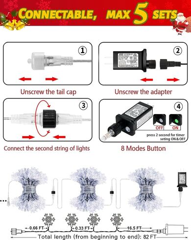 200 LED Christmas Snowflake Lights, 66ft Snowflake Fairy String Lights Indoor, 8 Modes Plug in Christmas String Lights, Waterproof Xmas Light for Christmas Decorations, Xmas Tree, New Year(White) in Saudi Arabia