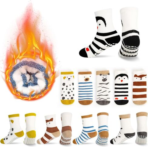 Non Slip Toddler Socks, Baby Socks with Grippers for Boys Girls, Thicken Warm Winter Socks for 0-5 Years 5 Pairs in Kuwait