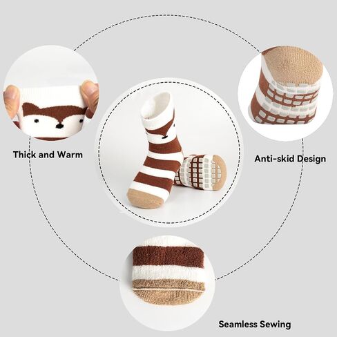 Non Slip Toddler Socks, Baby Socks with Grippers for Boys Girls, Thicken Warm Winter Socks for 0-5 Years 5 Pairs in Kuwait