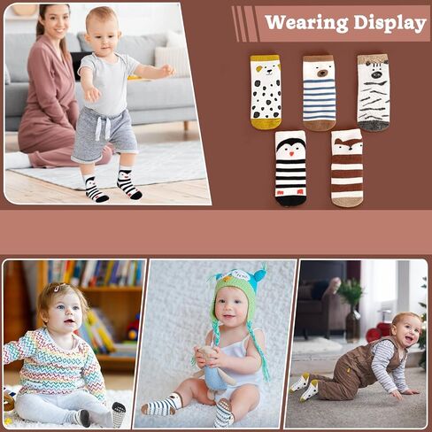 Non Slip Toddler Socks, Baby Socks with Grippers for Boys Girls, Thicken Warm Winter Socks for 0-5 Years 5 Pairs in Kuwait