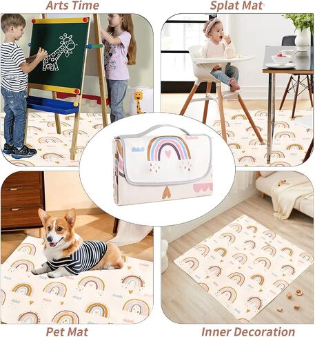 Insular Baby Splat Mat for Under High Chair/Arts/Crafts, Anti Slip and Waterproof Splash Mat for Floor, Portable Picnic Mat, 51x51 Inch, Rainbow in Saudi Arabia