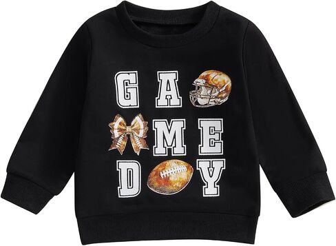 Honganda Kids Toddler Baby Girl Football Sweatshirt Long Sleeve Crewneck Rugby Game Day Pullover Tops Fall Winter Outfit 1-5T in Kuwait