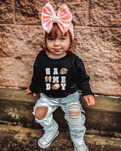 Honganda Kids Toddler Baby Girl Football Sweatshirt Long Sleeve Crewneck Rugby Game Day Pullover Tops Fall Winter Outfit 1-5T in Kuwait