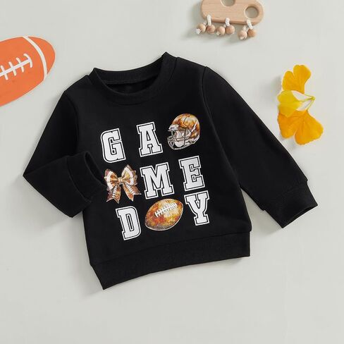 Honganda Kids Toddler Baby Girl Football Sweatshirt Long Sleeve Crewneck Rugby Game Day Pullover Tops Fall Winter Outfit 1-5T in Kuwait
