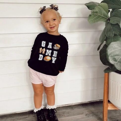 Honganda Kids Toddler Baby Girl Football Sweatshirt Long Sleeve Crewneck Rugby Game Day Pullover Tops Fall Winter Outfit 1-5T in Kuwait