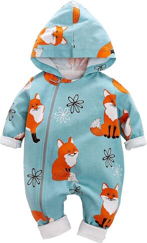 Baby Zipper Clothes Stylish Fox Design Long-Sleeve Hooded Jumpsuit for Baby in Saudi Arabia