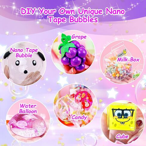 Lokuc Nano Tape Bubble Kit for Kids, 19.7Ft Nano Tape with Box, Nano Tape Squishy Maker kit with Glitter, Clay, Beads, Stickers and Tutorials in Saudi Arabia