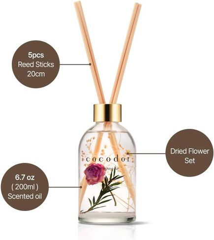 ناشر قصب زهرة الورد من كوكودور / الفانيليا الداكنة وخشب الصندل / 6.7 أونصة / عبوة واحدة / موزع روائح الزيوت العطرية المنزلية لغرفة النوم والحمام وديكور المنزل in Kuwait