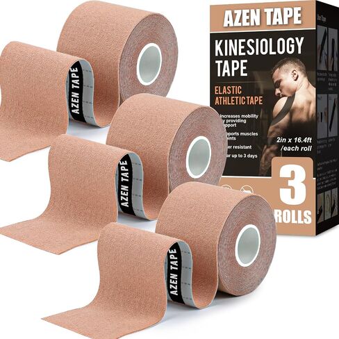 AZEN 3 Rolls Kinesiology Tape, 16.4 ft Waterproof Kinetic Tape for Joints Support and Muscle Pain Relief, Uncut Muscle Tape, Knee Tape, Athletic Tape - Black in Saudi Arabia